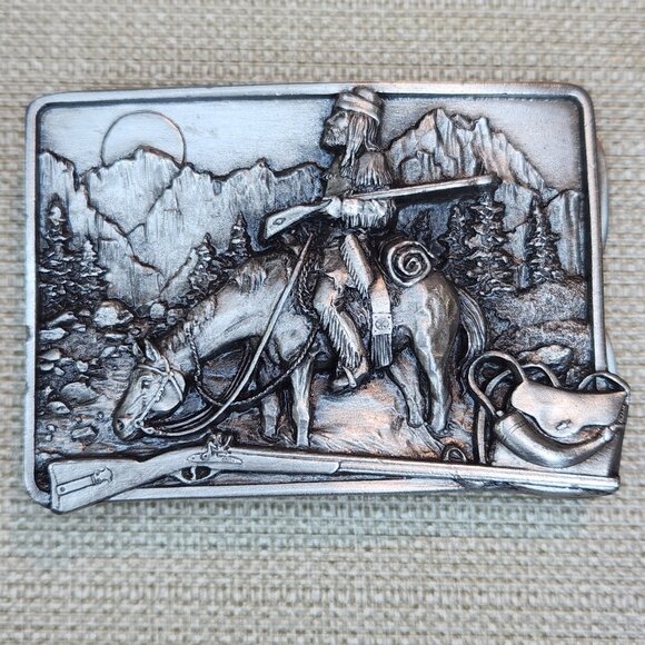 Vintage 1982 Siskiyou Mountain Man Western Cowboy Frontier Belt Buckle - Picture 1 of 12